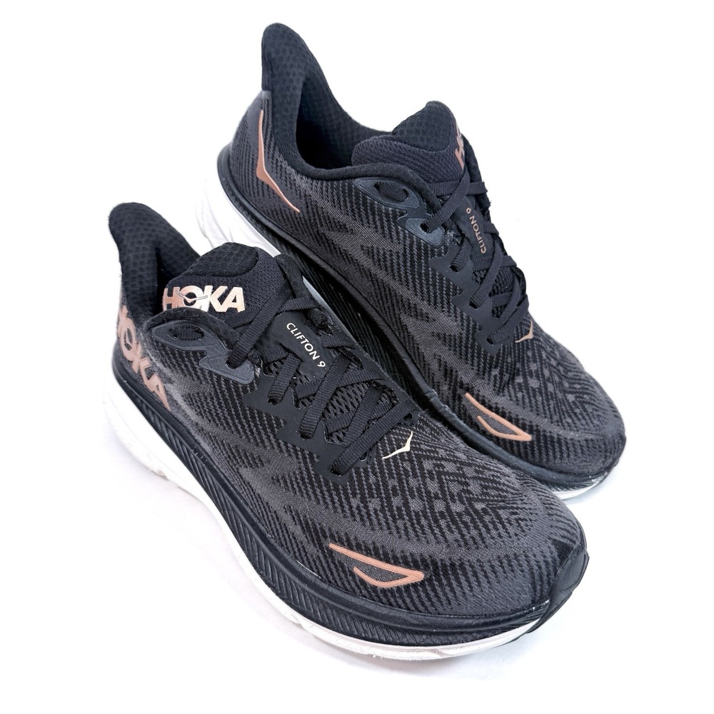 HOKA Clifton 9 Womens 8B Running Shoes Black Copper 1127896 BCPPR